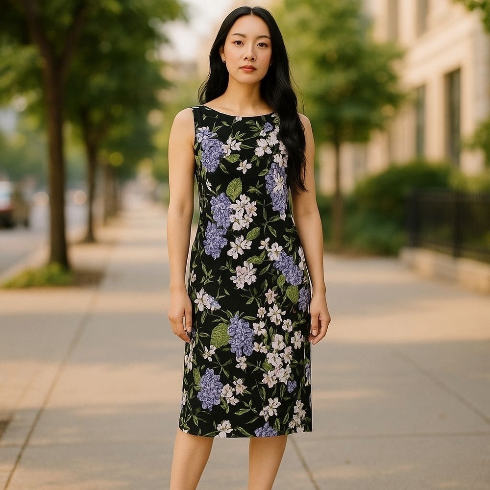 J. JILL SZ wearever collection med petite blue purple floral layered dress